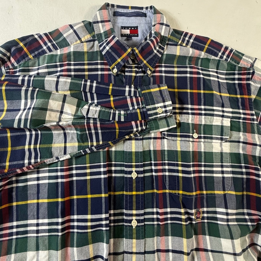 Tommy Hilfiger Plaid Button Down Shirt Mens XL Multicolor Cotton Y2K
